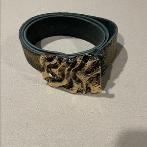 NewAntonazzi New Gold and Black Leather Belt XL